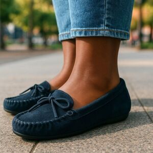 Minnetonka Moccasins Womens Size 7 Black Suede Leather Shoes Fringed Hard Sole